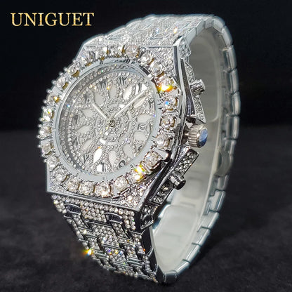 Luxury Watch For Men Full Iced Diamond Quartz Watches For Man Bright Zircon Hip Hop Hand Clock Luminous Waterproof reloj hombre