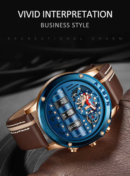 Luxury Electronic Quartz Watch For Men Business Watches Male Creative Men WristWatch Unique Rotate Date Leather Strap Watches