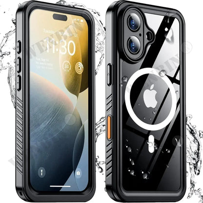 IP68 Waterproof Case For iPhone 17 16 15 Pro Max Plus Full Body Protective Cover Swim Underwater Diving Magsafe Magnetic Fundas