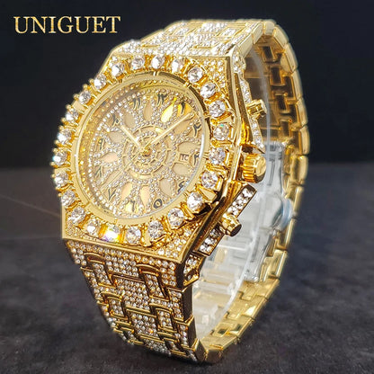 Luxury Watch For Men Full Iced Diamond Quartz Watches For Man Bright Zircon Hip Hop Hand Clock Luminous Waterproof reloj hombre
